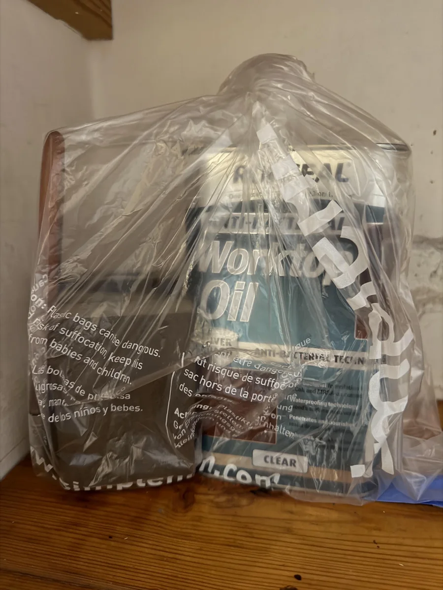 Tin of clear worktop oil